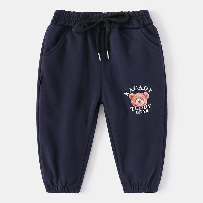 95% Cotton 5% Spandex Kids Boys Casual Print Pants-Navy