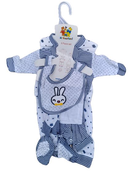8pcs Cotton Clothes Set For Newborn Babies - Blue