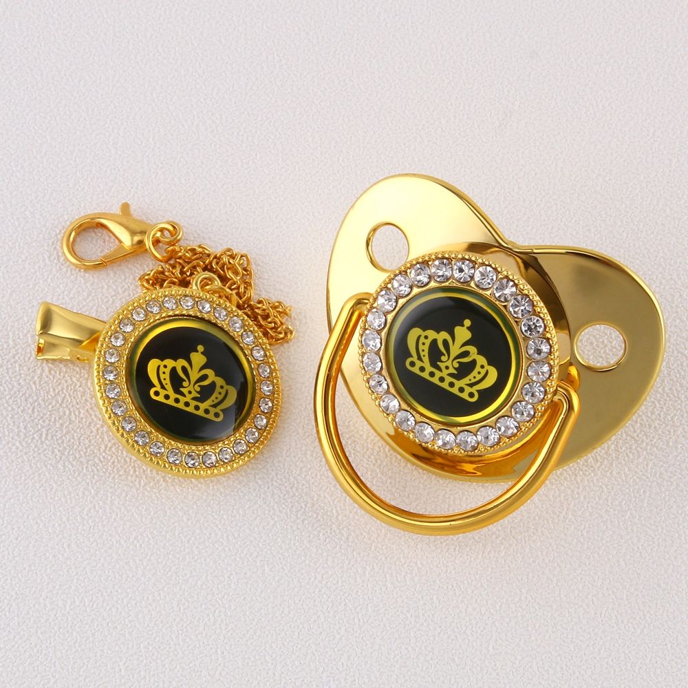 6 Colors Golden Bling Baby Pacifier And Clip Chain BPA Free