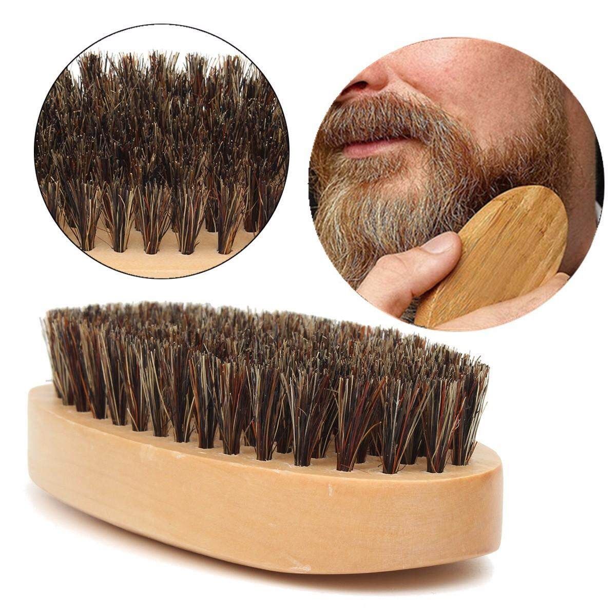 Hard Round Wood Handle Boar Hair Bristle Mustache Brush For Men Beards