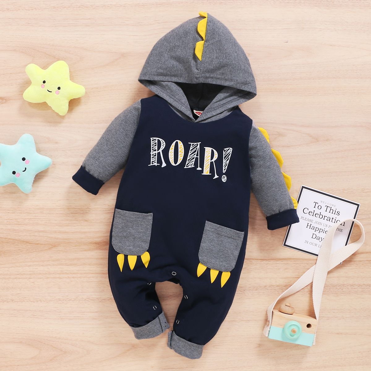 Baby Boys Cartoon Bear Long Sleeve Hoodie Romper