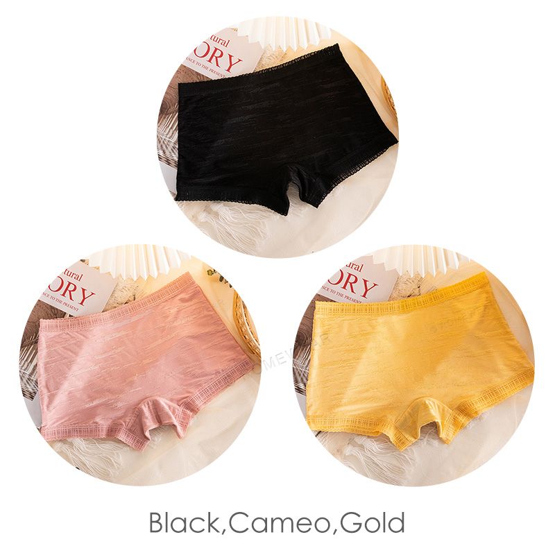 (Black Cameo Gold)New Style Striped Boxer Underpants For Women  Safety Shorts Ladies Quality Soft Nylon Lace Seamless Underwear 3 Pcs/Lot DOU
