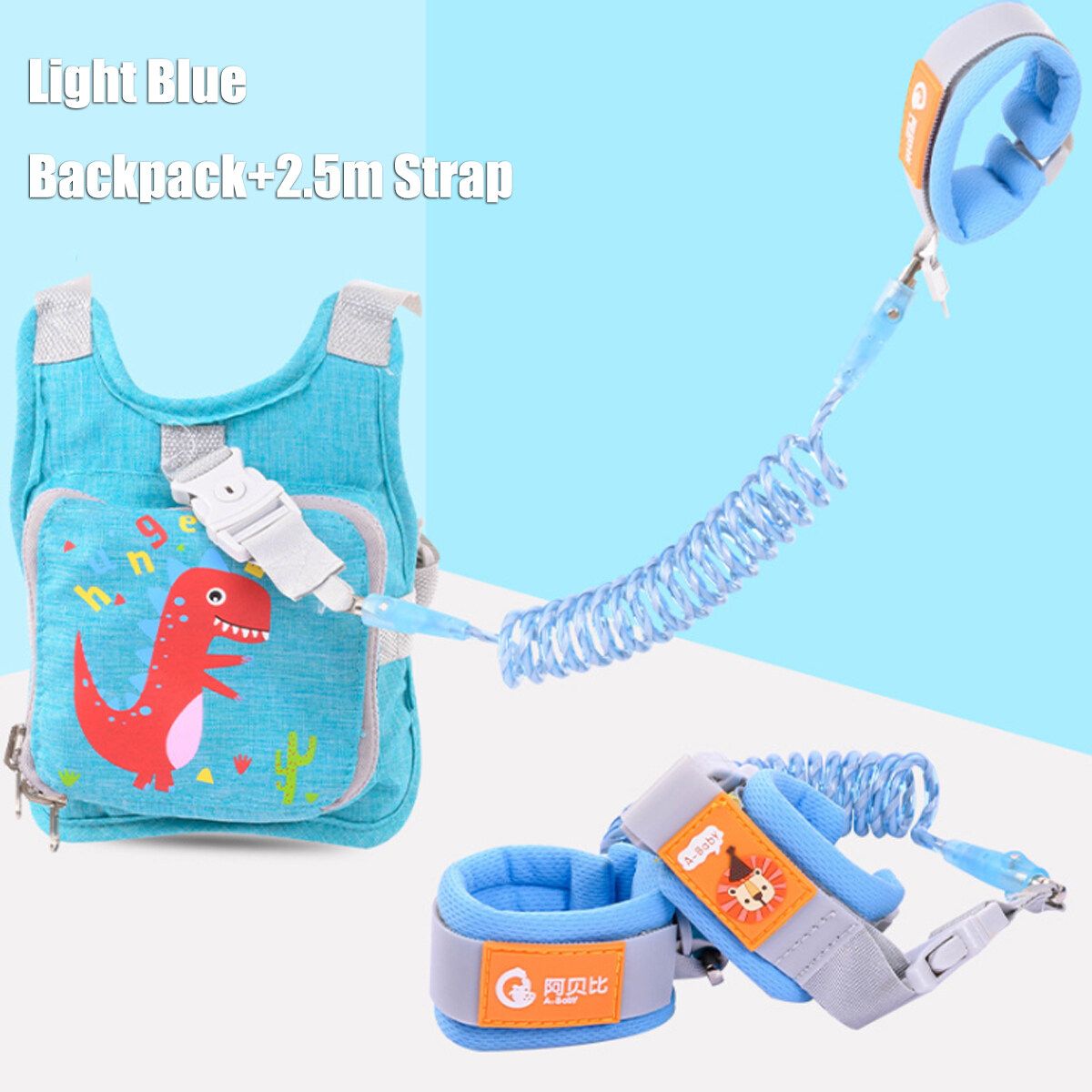 2.5m/2m/1.5m -- Spring Rope/ Reflective Tape Kids Baby Safety Anti-lost Harness Backpack Leash Child Toddler Anti-lost Dinosaur Bag Toddler Cartoon Kindergarten Travel Strap Zipper Bag Gift Green With Backpack (2.5m Spring Ro