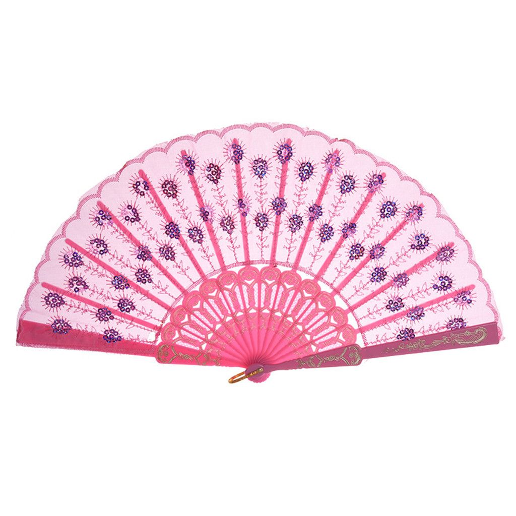 Style Black Chinese Hand Wedding Held Folding Fan Fan Party Red Lace Flower Dance Pink Silk Lace White Blue Wedding Best Ivory