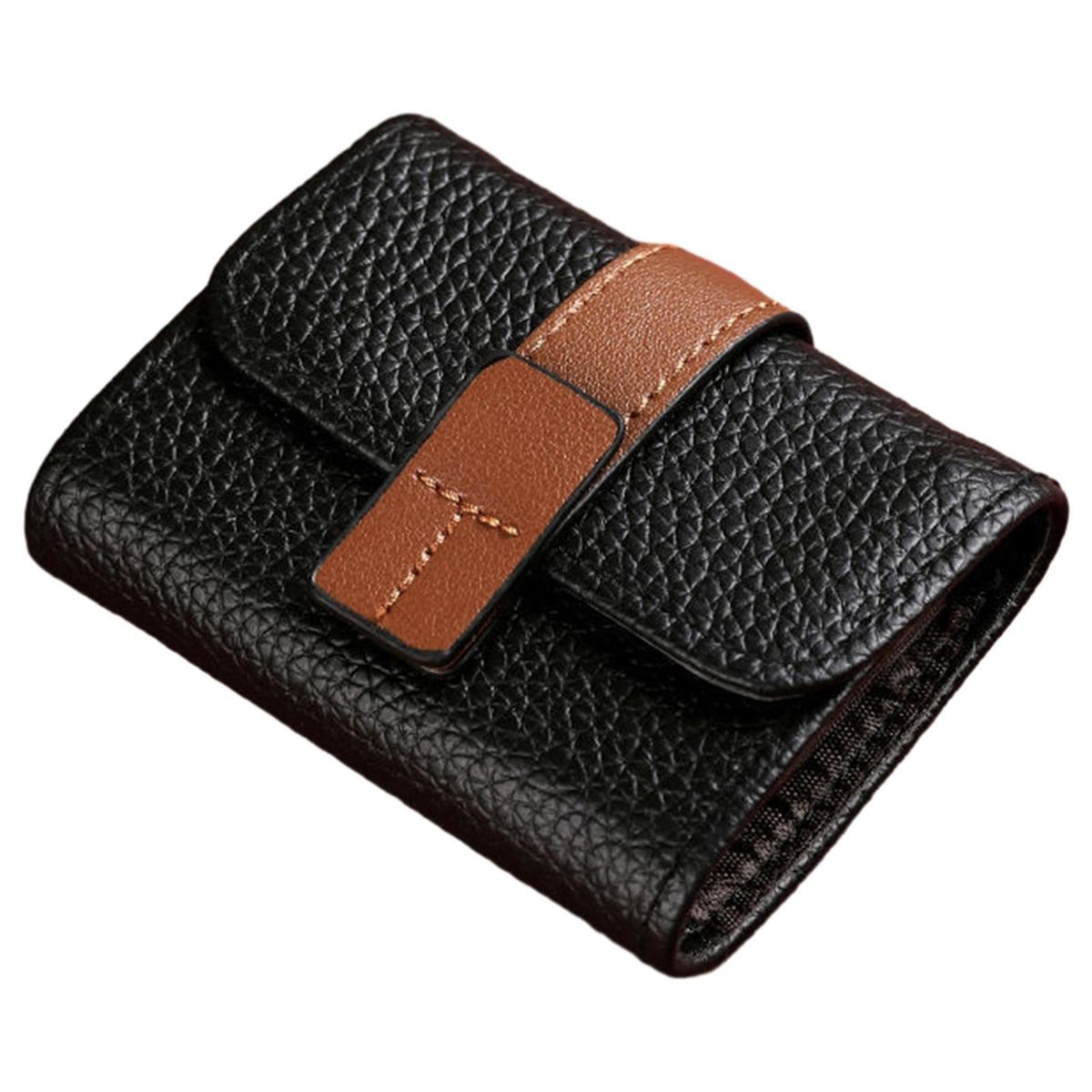 Card Holder Wallet Chic Faux Leather Wallet with Buckle for Students Black
