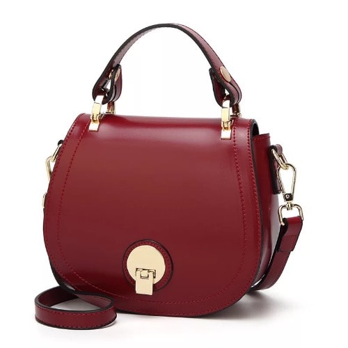 Unbranded Round Leather Handbag - Red