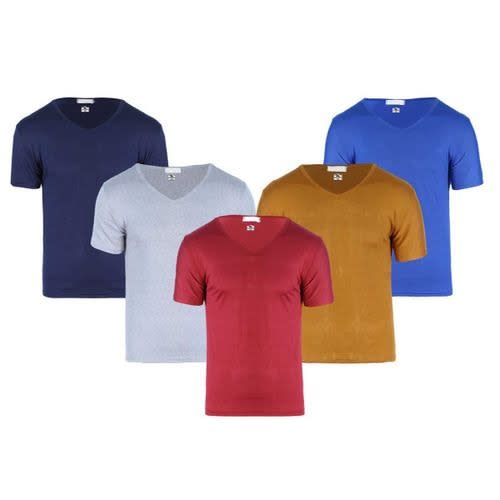 5-in-1 Men's Plain Short Sleeve V-neck Tshirt - Multicolour