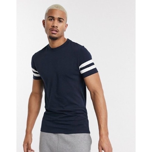Blue Tee With White Stripes