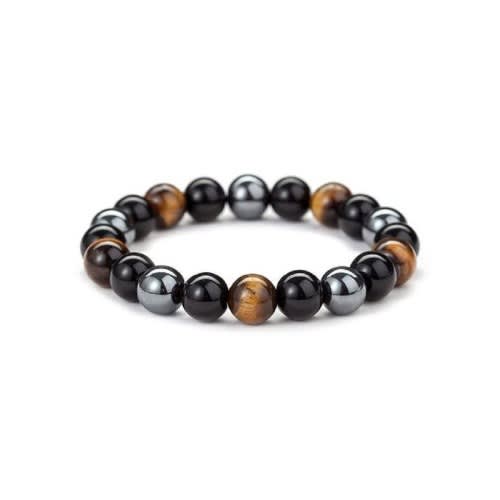 Tiger Eye Obsidian Bead Bracelet - Black