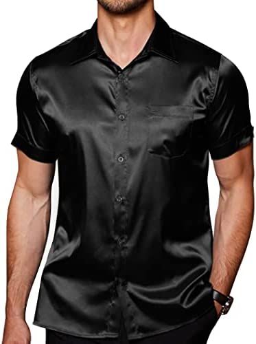 Black Button Down Short Sleeve Shirt For Men UK Casual Outings Polo Shirt