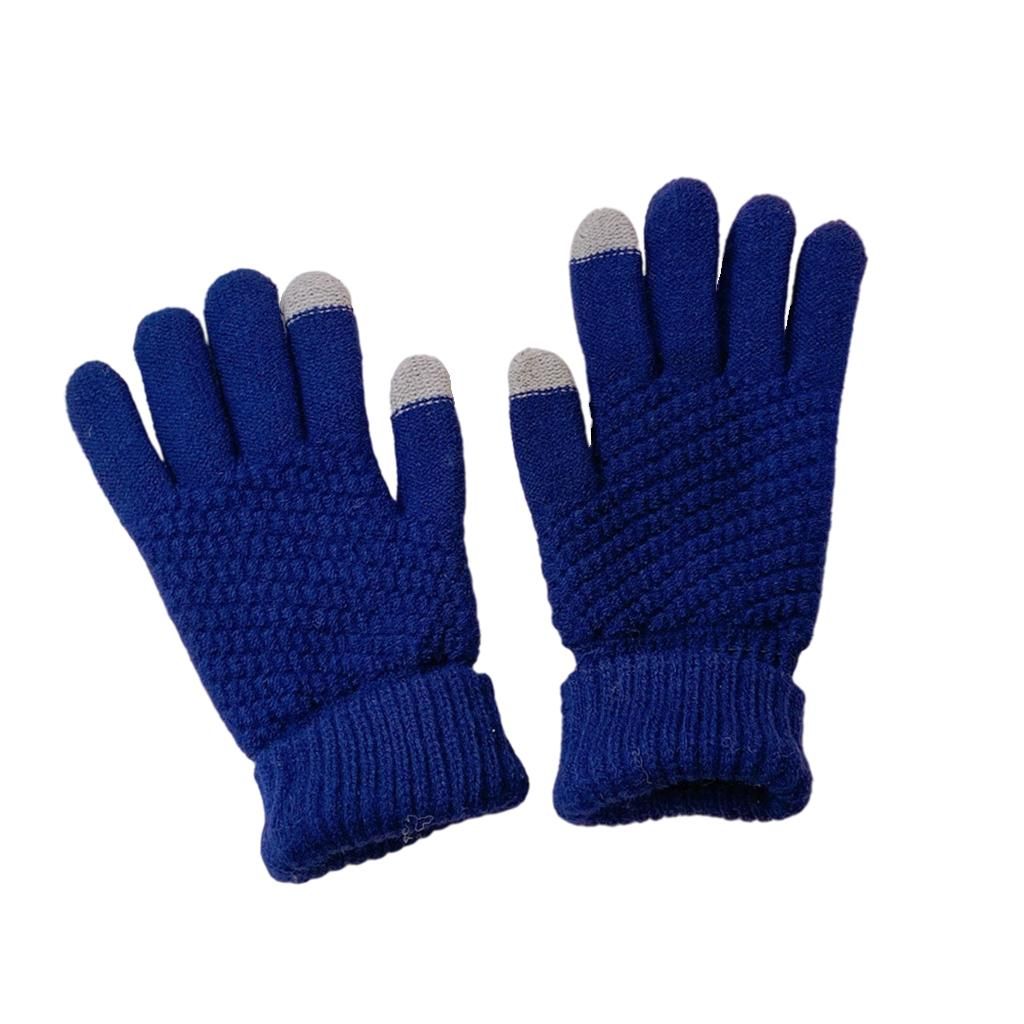 Student Winter Knit Glove Wool Windproof  Blue