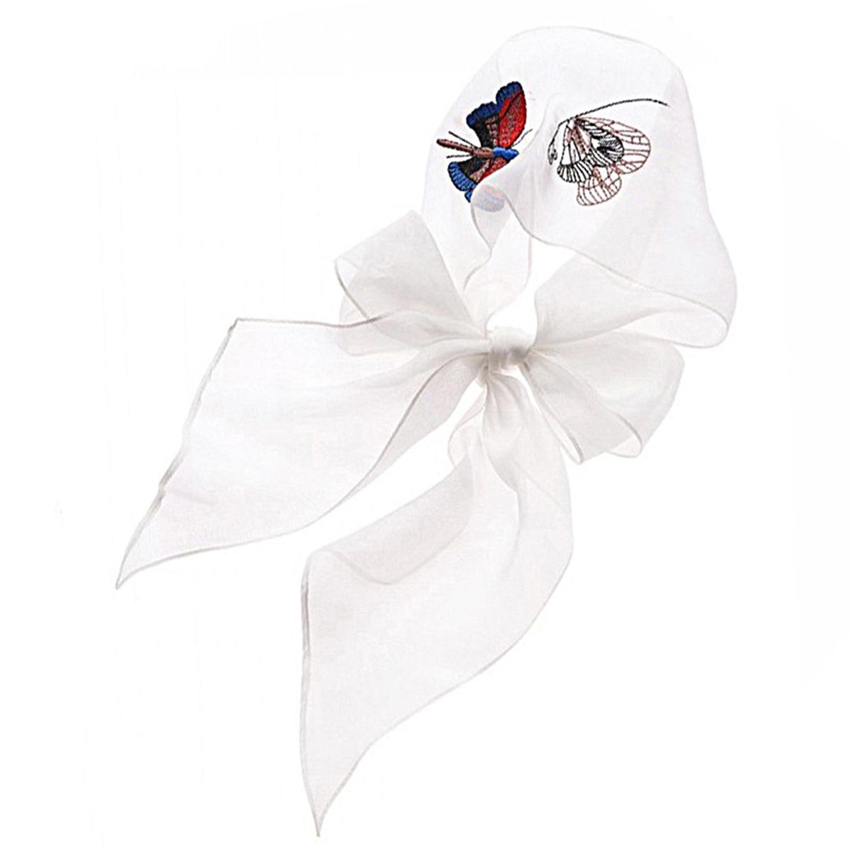 Decorative Neck Scarf Thin Embroidered Butterfly-White