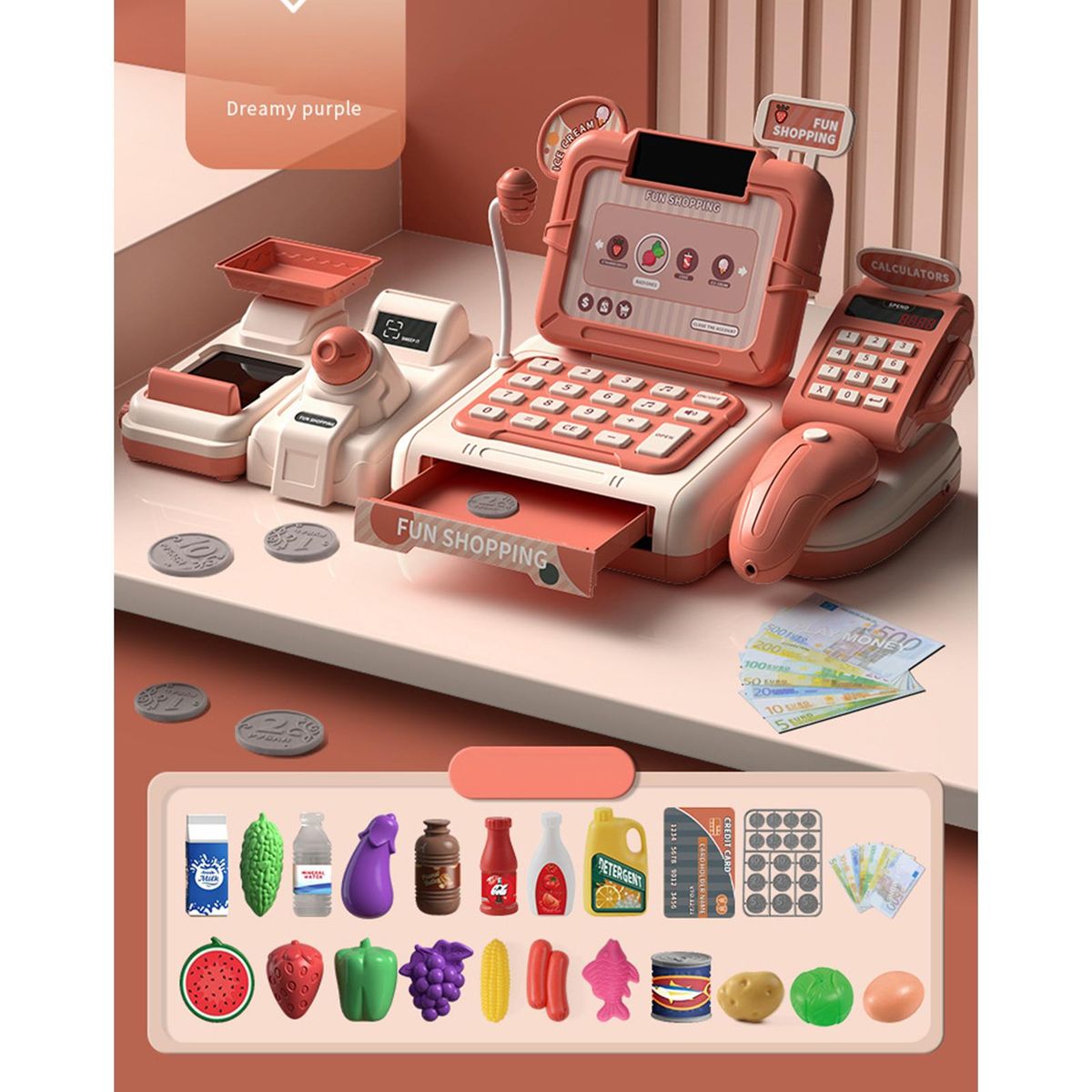 Simulation Children's Supermarket Store Toys Cash Orange
