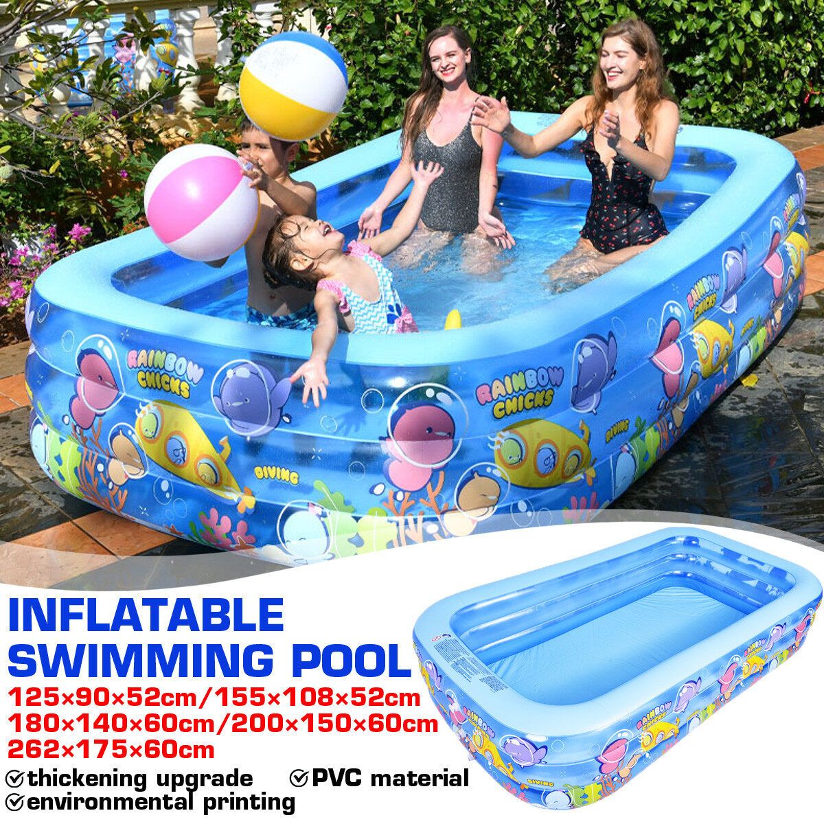 Summer 3 Layer Inflatable Swimming Pool Ortable Foldable Adult/children's Pool Bath Tub Outdoor Indoor 155×108×52cm