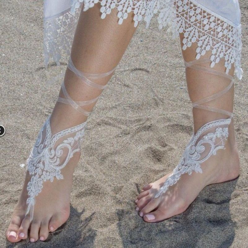 Beach Wedding Shoes For Women White Ivory Lace Appliques