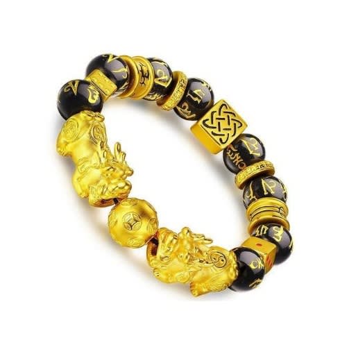 Double Pixiu Obsidian Bead Bracelet