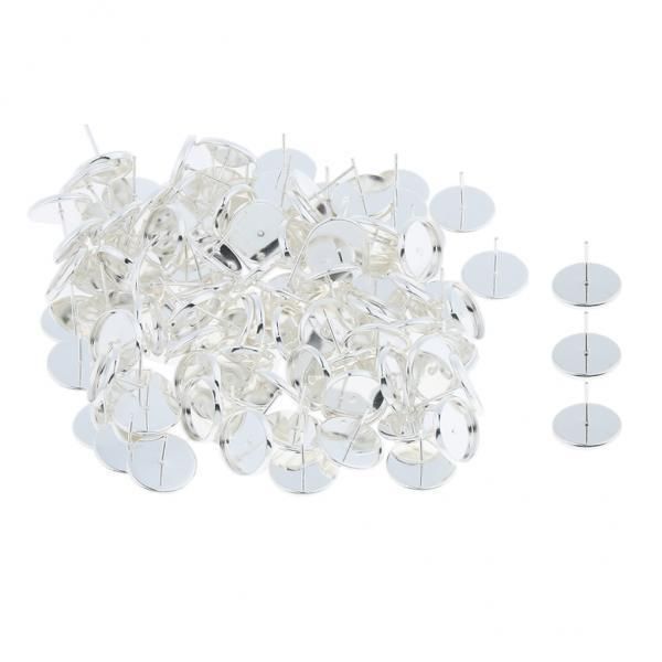 2X 100/pack Silver Blank Stud Earring Cabochon Setting Base Post