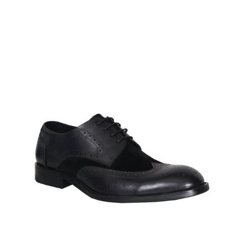 Brock Men’s Unique Leather Shoe Detailed With Suede- Black. Msh-4684