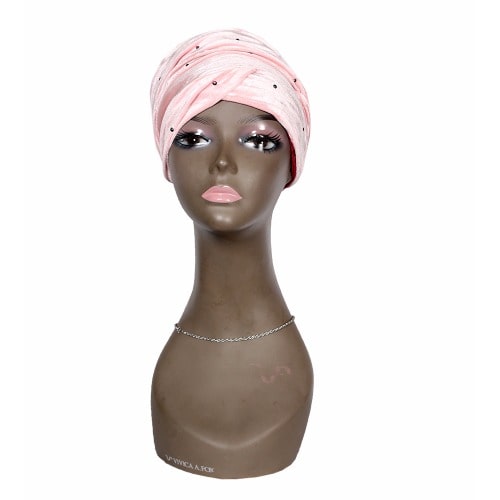 Stone Studded Velvet Wrap Turban - Baby Pink