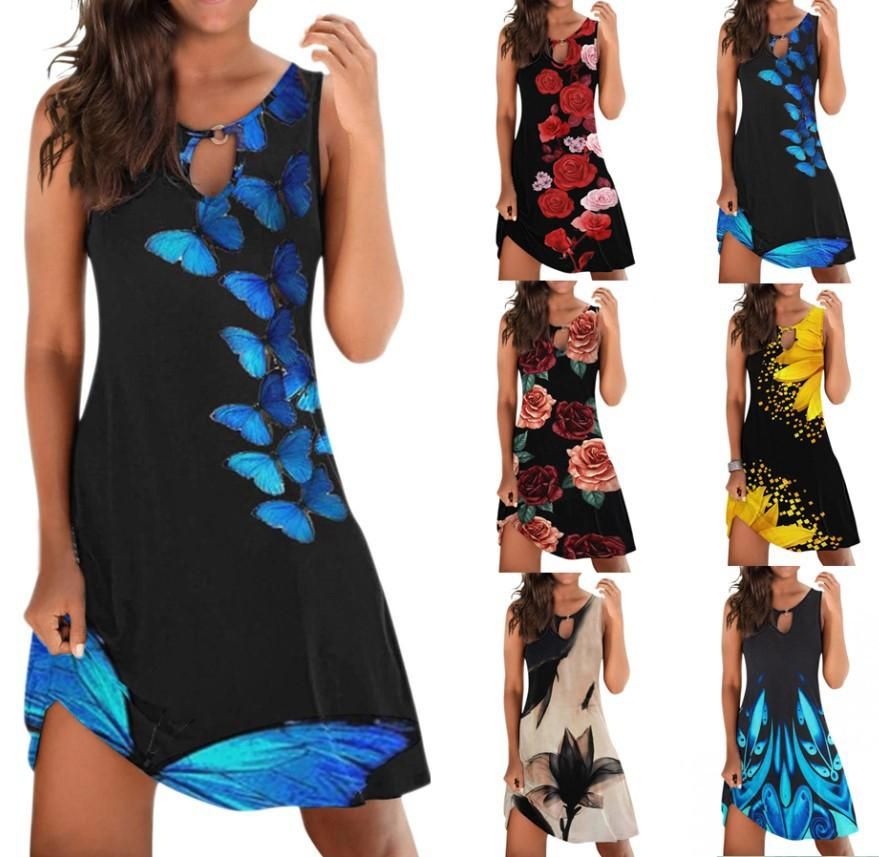 Amazonian temperament commuting positioning Geometric printed women's dress Sleeveless dress