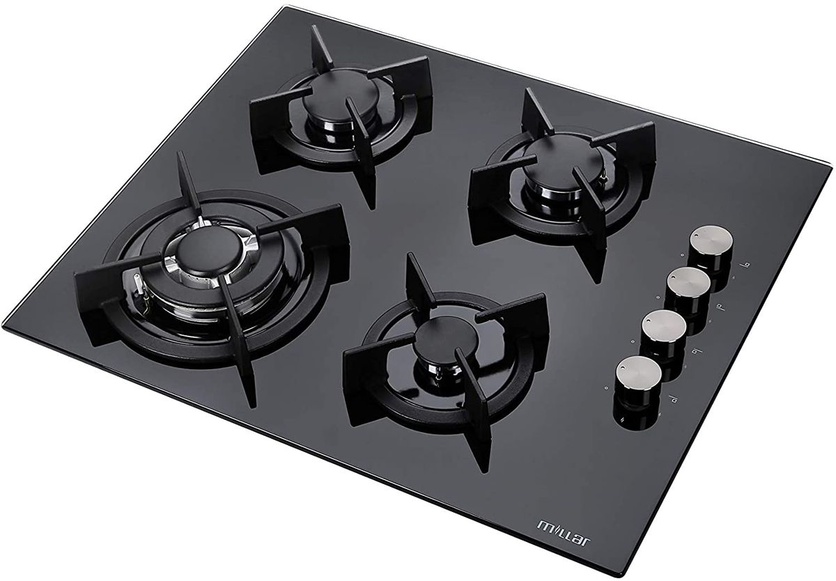 60cm Built-in 4 Burner Black Gas On Glass Hob Aut Batt Ign