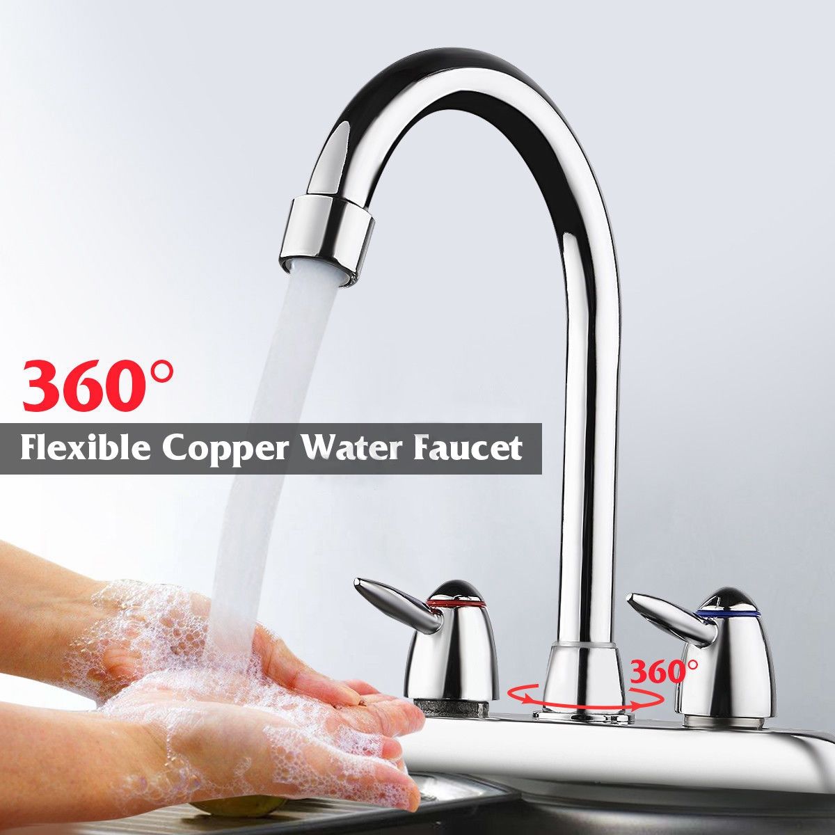 360 Degree Swivel Bathroom Kitchen Faucet Chrome Double Two Handle  Cold Sink Mixer Tap Sprayer Water Mixer Tap