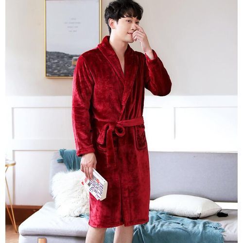 Winter Pyjama Couple Sleepwear Bath Robe Men Women Flannel Bathrobe Coral Fleece Pajamas Hombre Night Dressing Gown Bride Robe（#wine Red Y801）