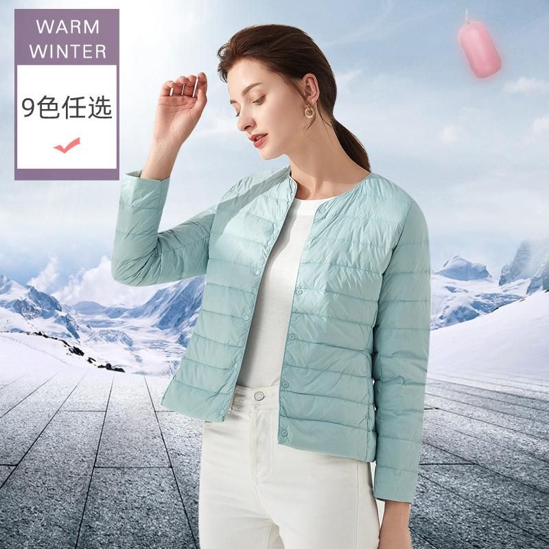 2022 New Down Coat Women's Light and Thin Short Round Neck White Duck Down Inner Tank Korean Fashion