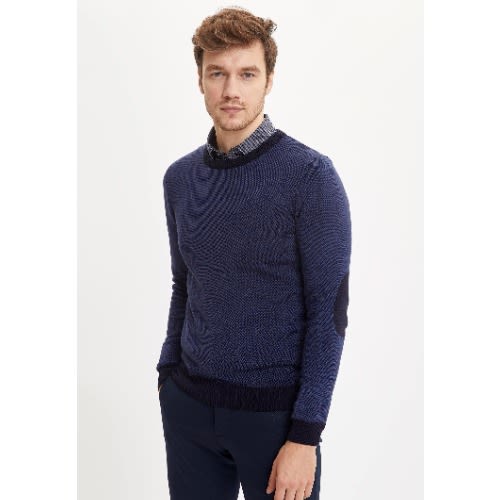 Men's Slim Fit Tricot Casual Sweater Shirt Pullover - Blue