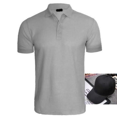 Men's Polo Shirt With Buttons - Grey With Cap Black
