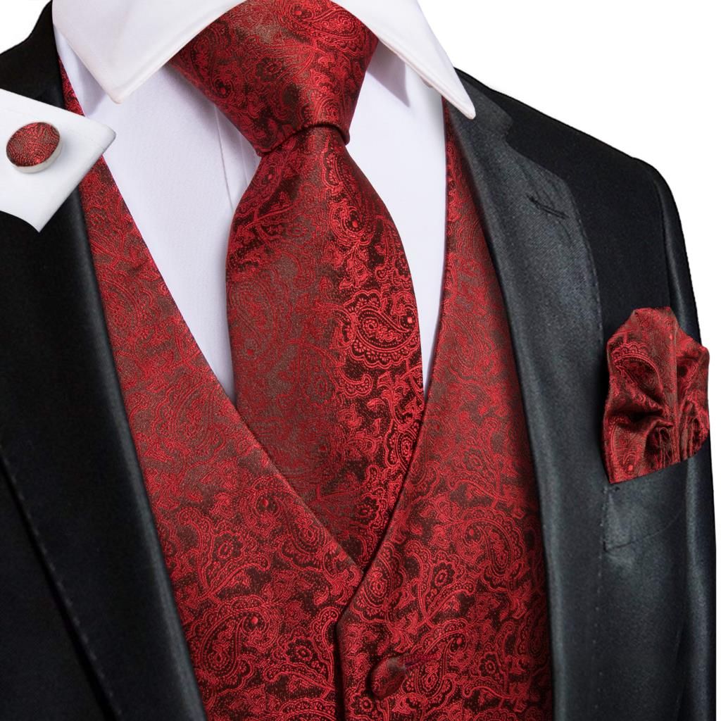 (MJ-0013)Hi-Tie XXXL Silk Mens Vests Gold Red Blue Pink Purple Waist Coat Tie Hankerchief Cufflinks Set For Men Dress Office Wedding Gift WAR