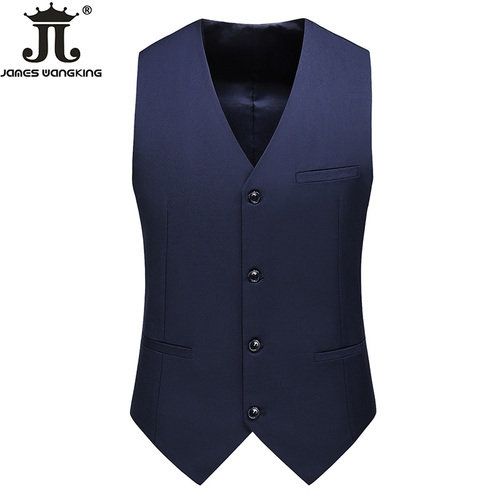 (Navy Blue)Vest Mens Fashion Casual High Quality Solid Color Slim Large Size Business Office Waistcoat Men Groom Wedding Dress Suit Vests ACU