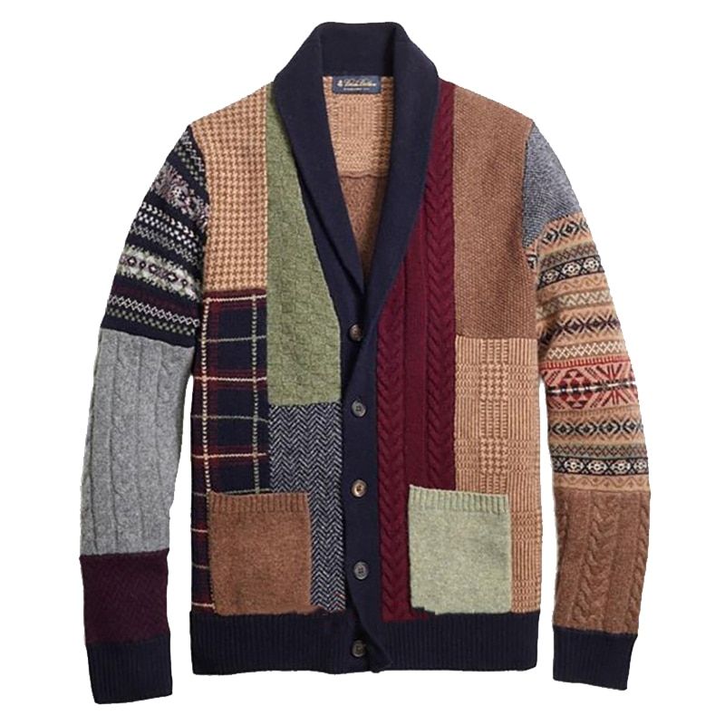 Stitching Ethnic Color Knit Sweater Coat Thick Winter Warm Hooded-Hoodless Cardigan