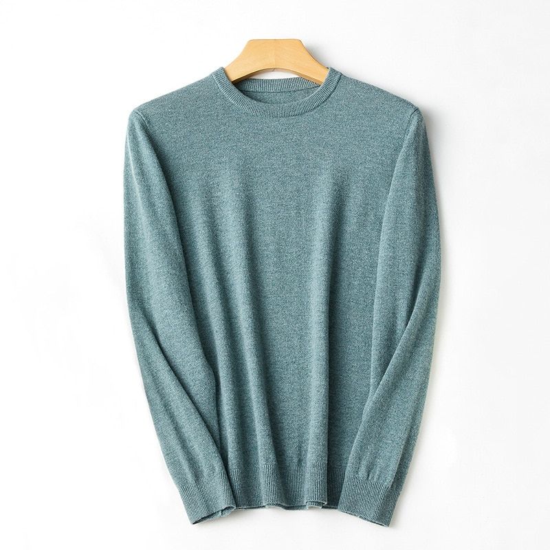 Mens Sweaters 100%Merino Wool 3 Necks Plain Pullovers  Fall-Marine Green High