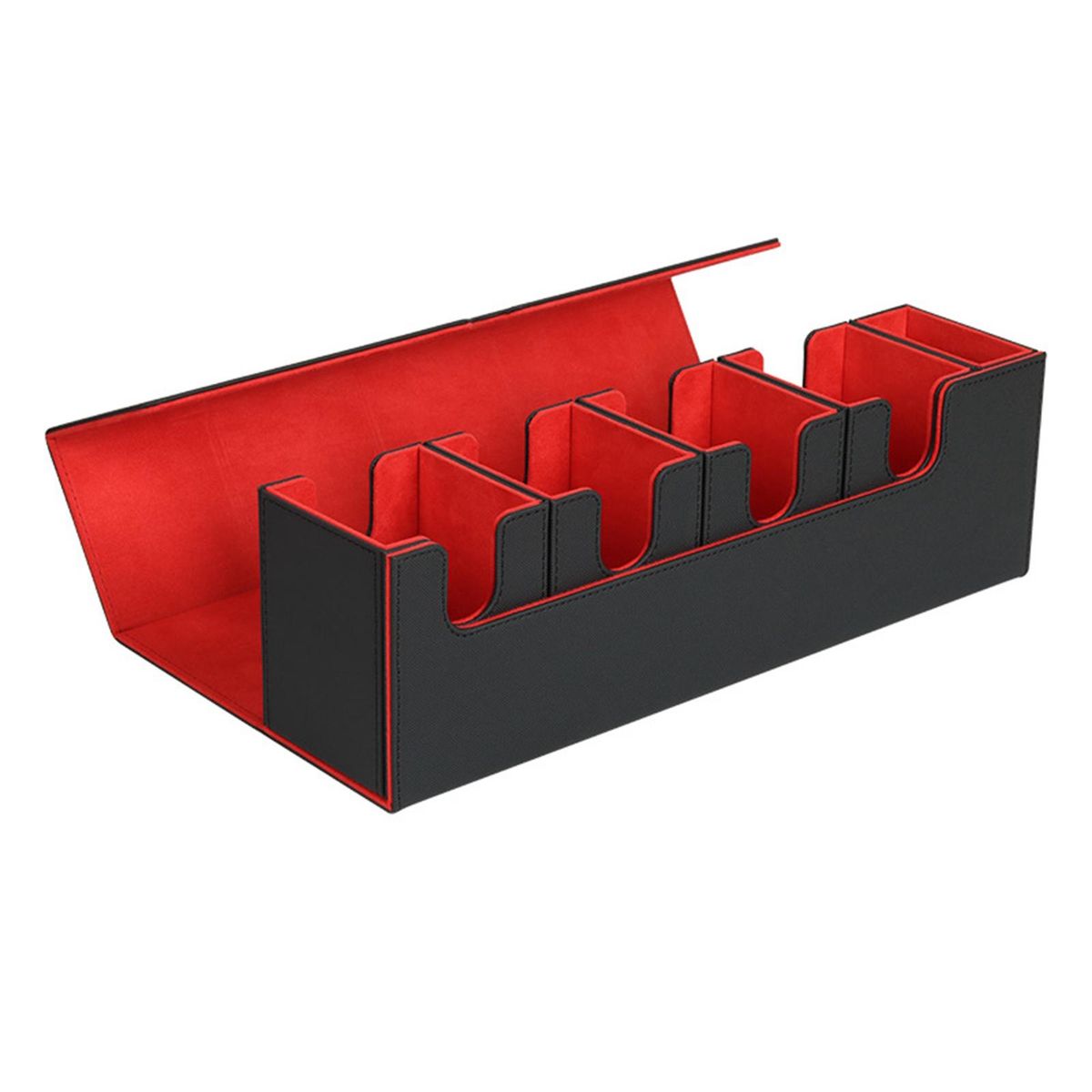 5 Compartment Card Deck Box Organizer Storage Holder Black Red