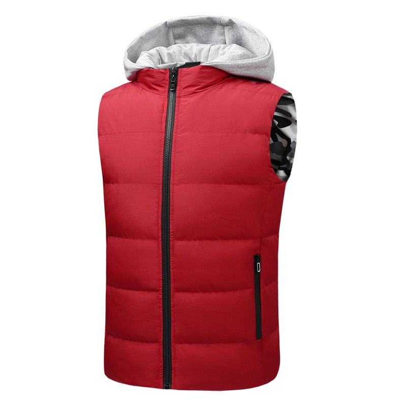 Autumn Winter Men Double-sided Wear Outdoor Casual Sports Vest Jacket Mens Sleeveless Windproof Keep Warm Hooded Waistcoat Red