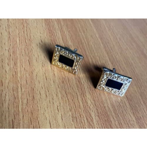 Gold Black Square Men's Cuff Links