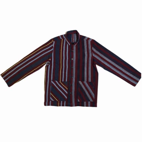 Handcrafted Striped Button Down Aso Oke Shirt - Red