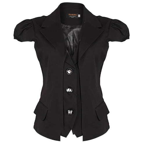 Cap Sleeve Blazers-BLACK - 3  BUTTONS