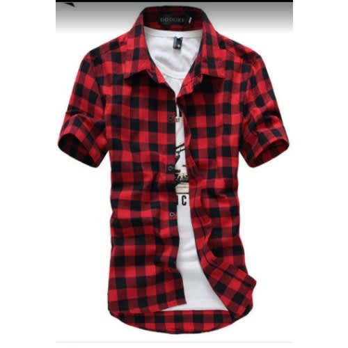 Men's Checkered Button Up Shirt - Black And Red