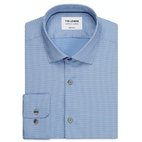 Travel Collection Slim Fit Textured Blue Button Cuff Shirt