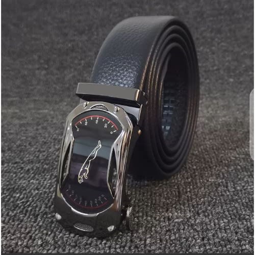 Men 120cm Adjustable Waist Leather Belt Alloy Automatic Clasp Belt - Black