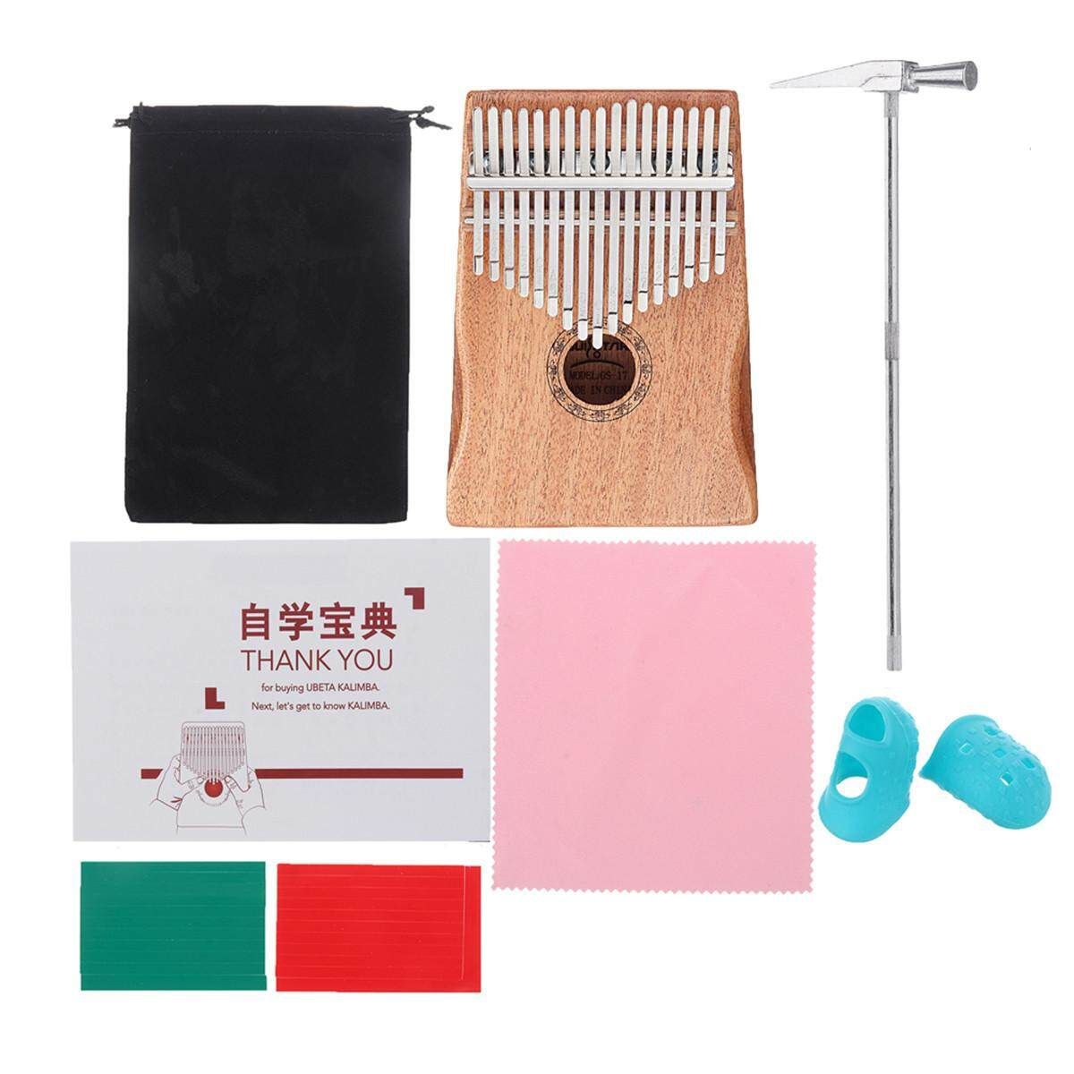 GUISTAR 17 Keys Wood Thumb Finger Piano Mahogany Body Kalim Portable Keyboard Music Piano Kit Musical Instruments Professional Peach Blossom Heart